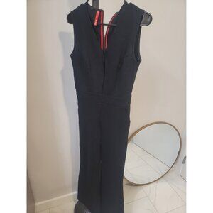 SPANX Perfect Jumpsuit Black V Neck Sleeveless One Piece Ponte Flare Pants Xs P